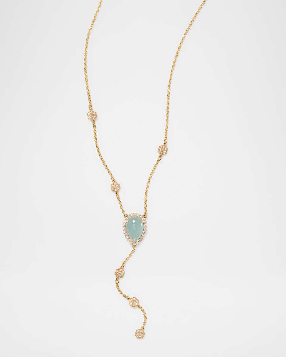 18K Yellow Gold Sparrow Diamond and Aquamarine Lariat Necklace